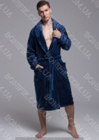 Чоловічий синій халат велсофт з поясом (90055) (арт. 1202)